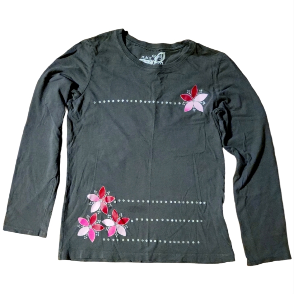 Vtg 1989 Place Long Sleeve T-Shirt Gray Sequins Flowers